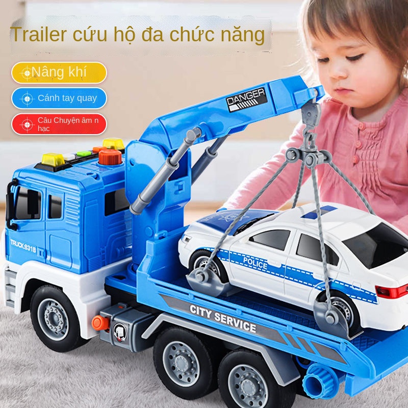 ✉☄♝Trẻ em quá khổ xe cứu hộ đồ chơi phẳng xe kéo cần cẩu xe kỹ thuật quán tính xe phá hủy đường cậu bé