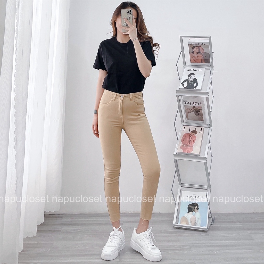 Quần skinny jeans lai cắt dài 90cm màu đen QJ517