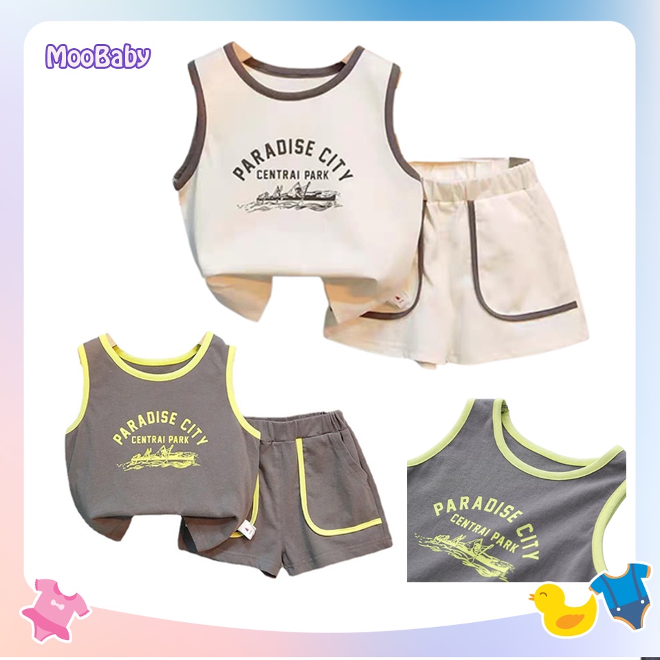 Bộ Ba Lỗ Sát Nách Bé Trai Đồ Bộ Hè Cho Bé In Chữ PARADISE CITY Set Bé Trai Chất Cotton Thoáng Mát - MOOBABY SHOP