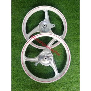 bánh mâm (vành đúc) 3 cây excel giả thái hàng loại 1 trắng chỉ đỏ lắp các dòng Honda wave dream 2 thắng đùm trước sau