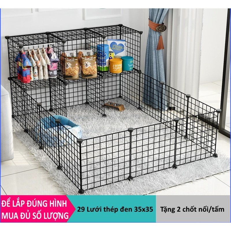 Combo 32 miếng ghép quây lồng chuồng, tấm lưới sắt lắp ghép quây thú cưng chó mèo thỏ Hamster