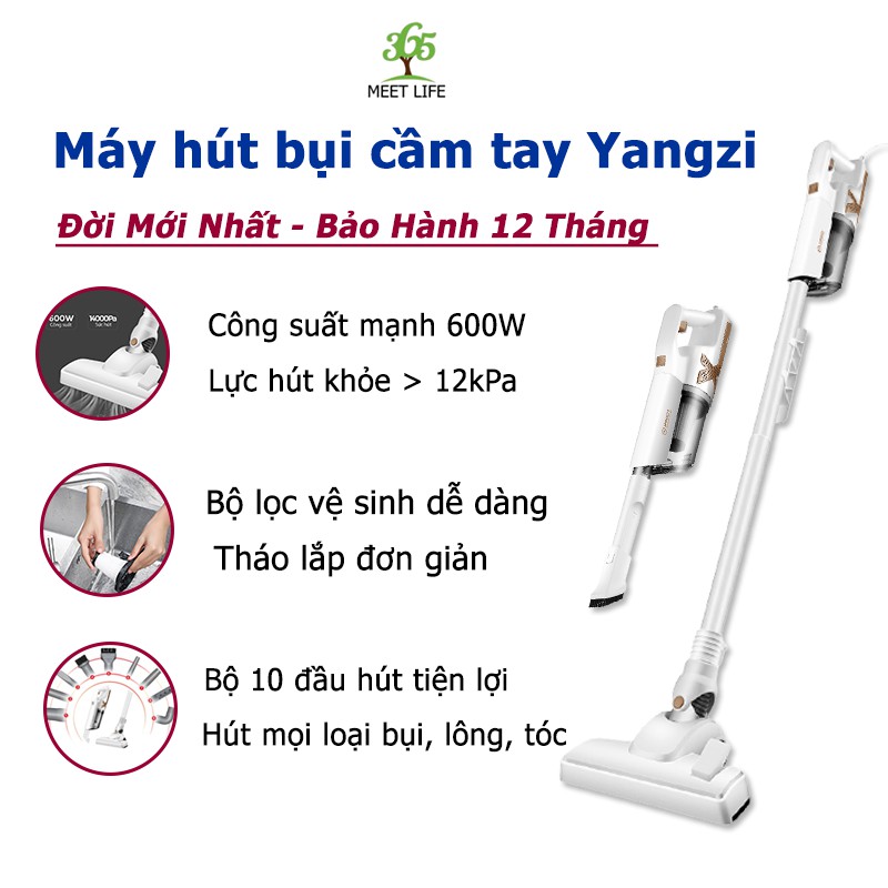 Máy hút bụi cầm tay Yangzi, công suất cực mạnh 12kPA, máy hút bụi gia đình ĐỜI MỚI NHẤT kèm 10 đầu hút tùy chọn