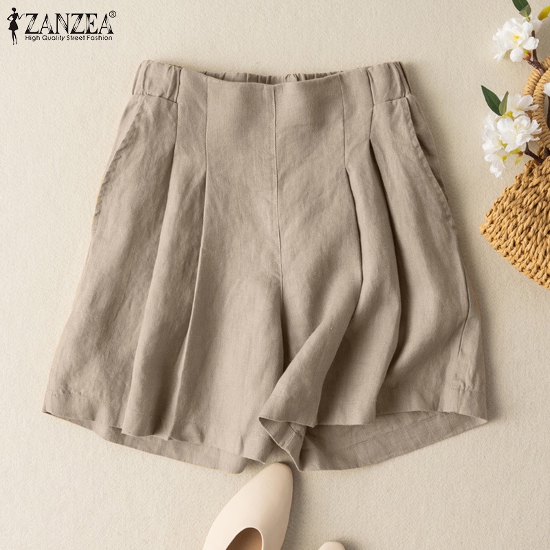 Quần short ZANZEA lưng thun ống rộng màu trơn thời trang dành cho nữ