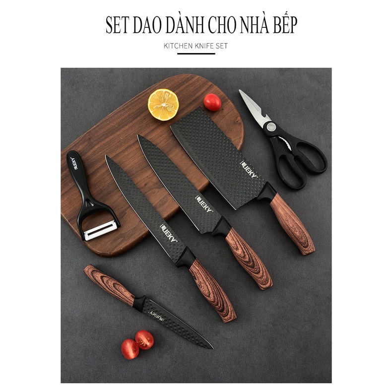 Bộ dao nhà bếp 8 món KHALIK LUCKY-LK-08 không gỉ - chống dính - có 2 màu cán lựa chọn