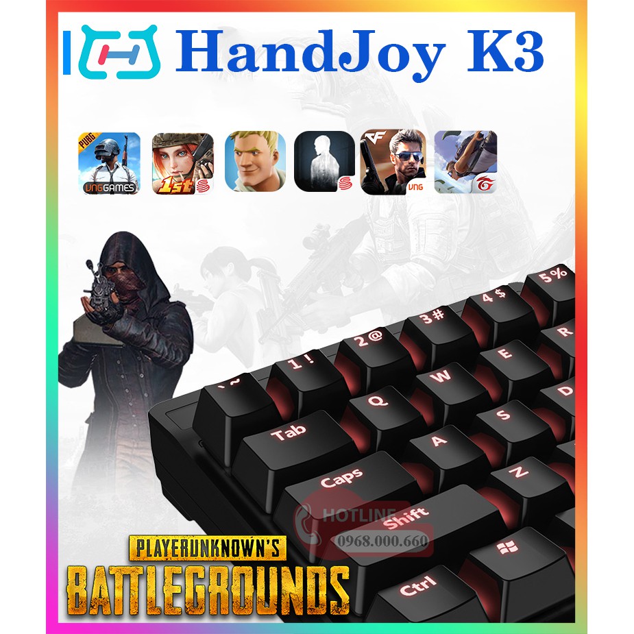 Handjoy K5 | Phiên bản độ ghìm tâm | Bàn phím cơ kiêm bộ chuyển đổi chơi PUBG và các game FPS