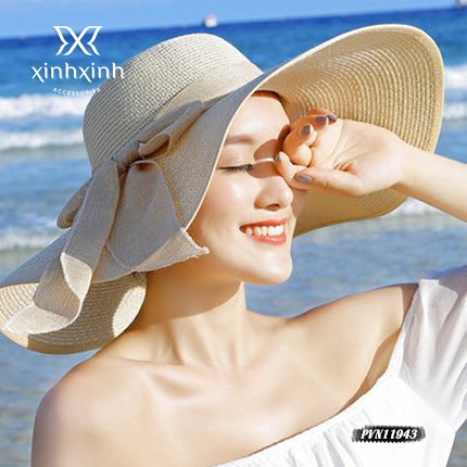 Mũ cói đi biển rộng vành , nón nơ to cao cấp đóng hộp to không hỏng form xinhxinhhp- Xinh Xinh Accessories