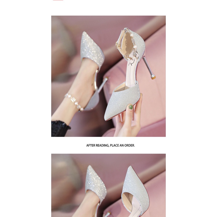 Giày Cao Gót Mũi Nhọn Cài Khóa Đính Đá Pha Lê Thời Trang Mùa Hè 2022 Cho Nữ