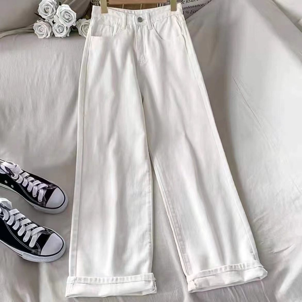 Jiashucheng Quần Jean Dài Ống Rộng Dáng Suông Kiểu Đường Phố Thời Trang Mùa Xuân Cho Nữ