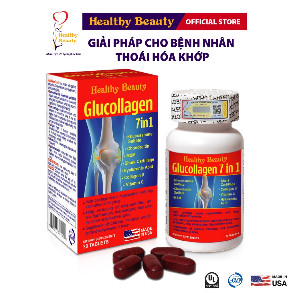 Viên Uống Giảm Đau Thái Hóa Khớp, Cột Sống Healthy Beauty Glucollagen 7 in 1 30 viên