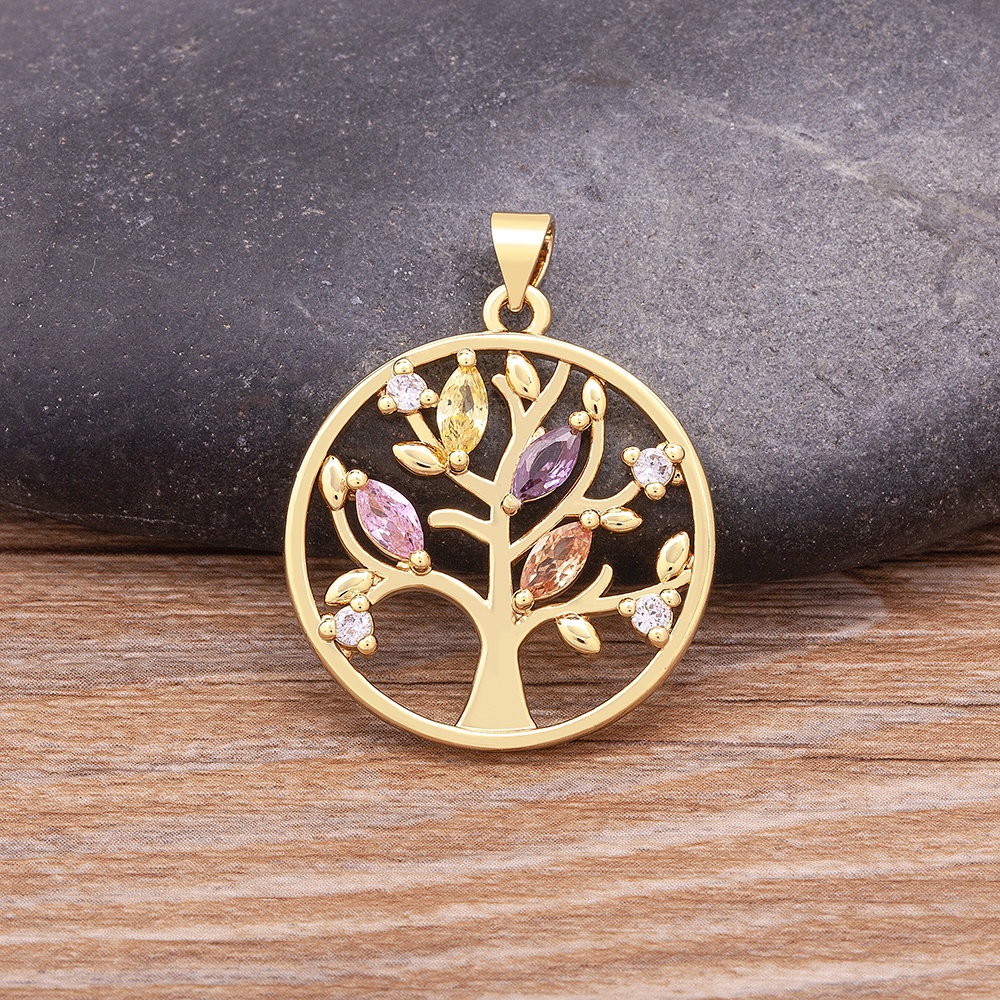 Vòng cổ Mạ Vàng Mặt Tròn Hình Cây Sự Sống Đính Đá Zircon