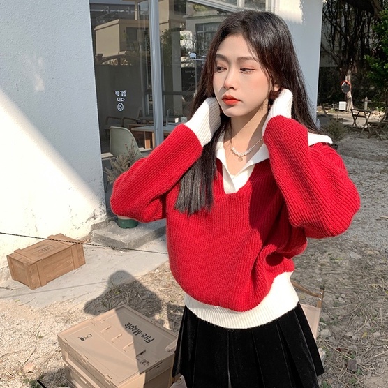 ZHELIHANGFEI Áo Len Tay Dài Form Rộng Lưng Cao Dễ Phối Đồ