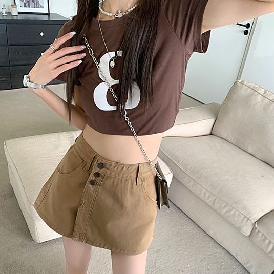 Jiashucheng Chân Váy Jean Chữ A Eo Cao Thời Trang Mùa Hè Dành Cho Nữ