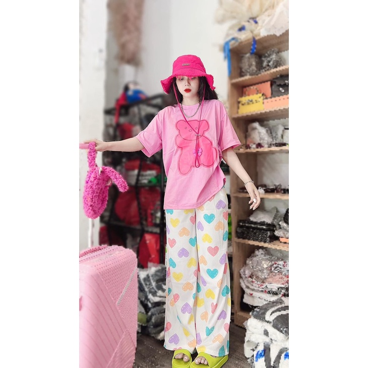 Đồ bộ nữ quần dài tay ngắn dễ thương cute mặc ở nhà đi chơi