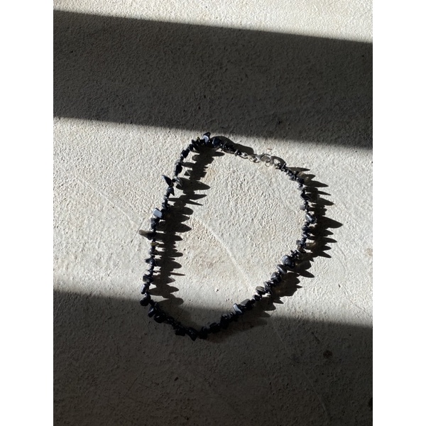 [125-126] Set vòng cổ dây bánh xe mix dây đá thô tone đen mùa hè xinh xắn