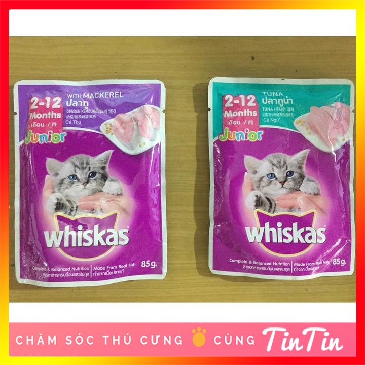 Hộp 24 Gói Pate Whiskas Junior Cho Mèo Con Vị Cá Ngừ Túi 85g