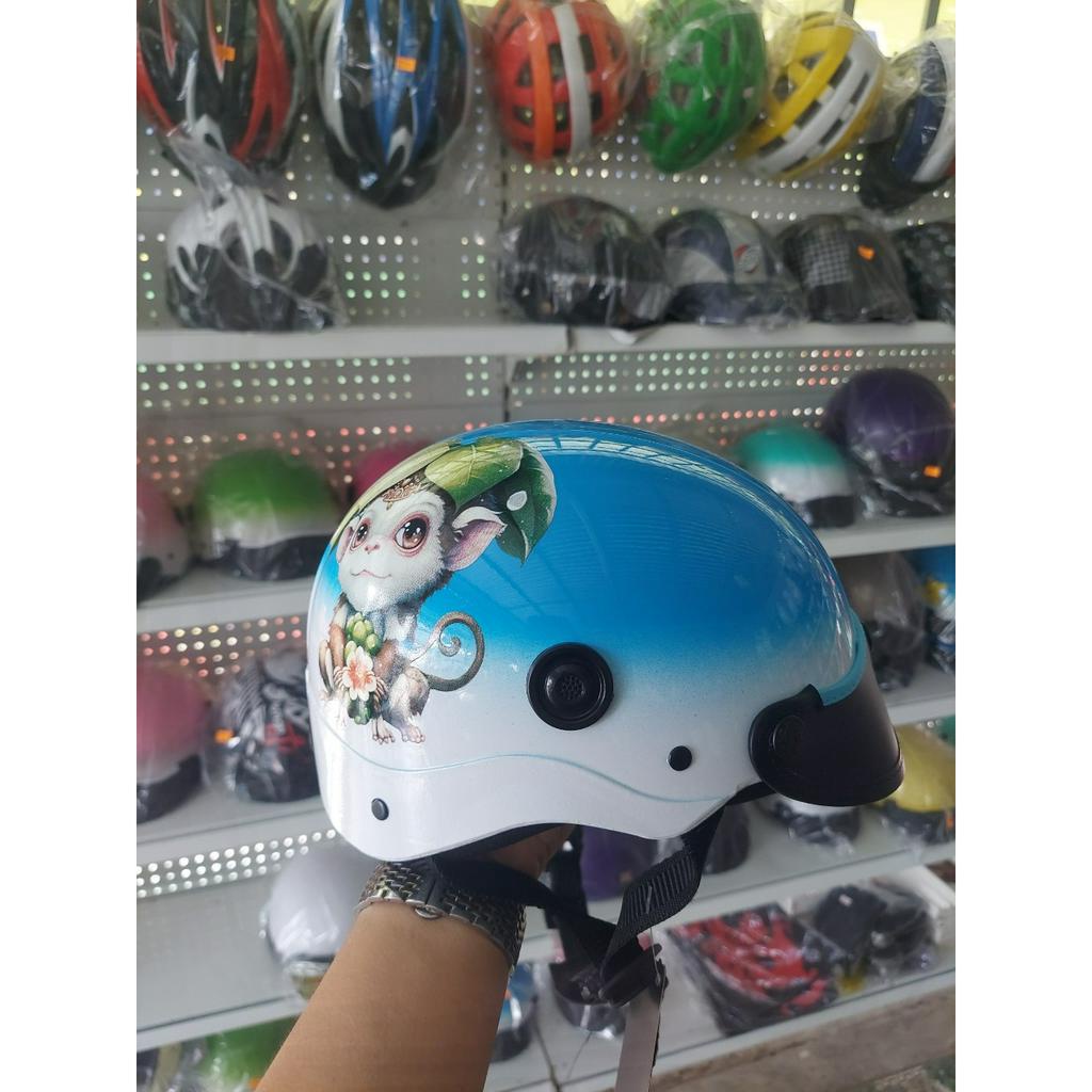 Nón Bảo Hiểm sơn in hình thú 3d cute, mũ 2 line sang trọng