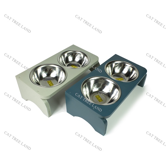 BÁT ĂN CHÓ MÈO BẰNG INOX, KÈM KHAY GỖ PHUN MÀU, CHỐNG NƯỚC, CHỐNG GÙ BẢO VỆ CỘT SỐNG CỔ 78