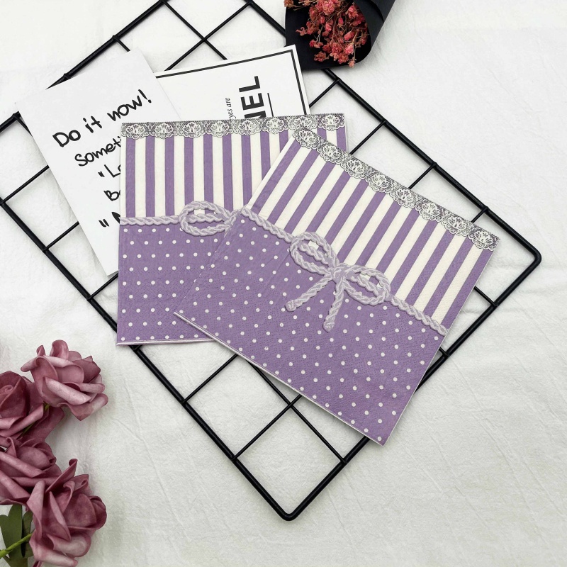 Bộ 20 Khăn Ăn Bằng Giấy Họa Tiết Chấm Bi Màu Tím Cho Quán Cà Phê &amp; Nhà Hàng