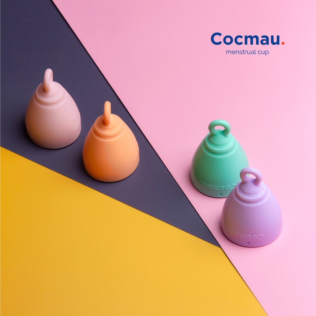 Combo 2 Cốc nguyệt san cải tiến Cocmau - Cuống tròn dễ tháo - Thiết kế vành ẩn nhỏ gọn - 100% silicone y tế