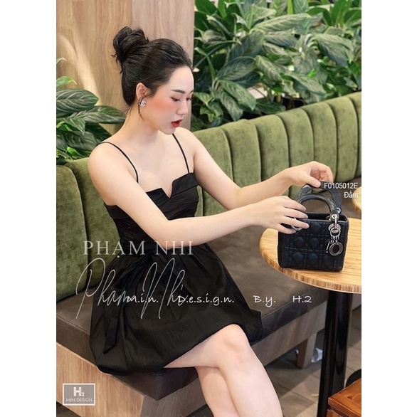 Đầm thô xòe bồng xếp ly ngực thắt nơ eo 2 dây
