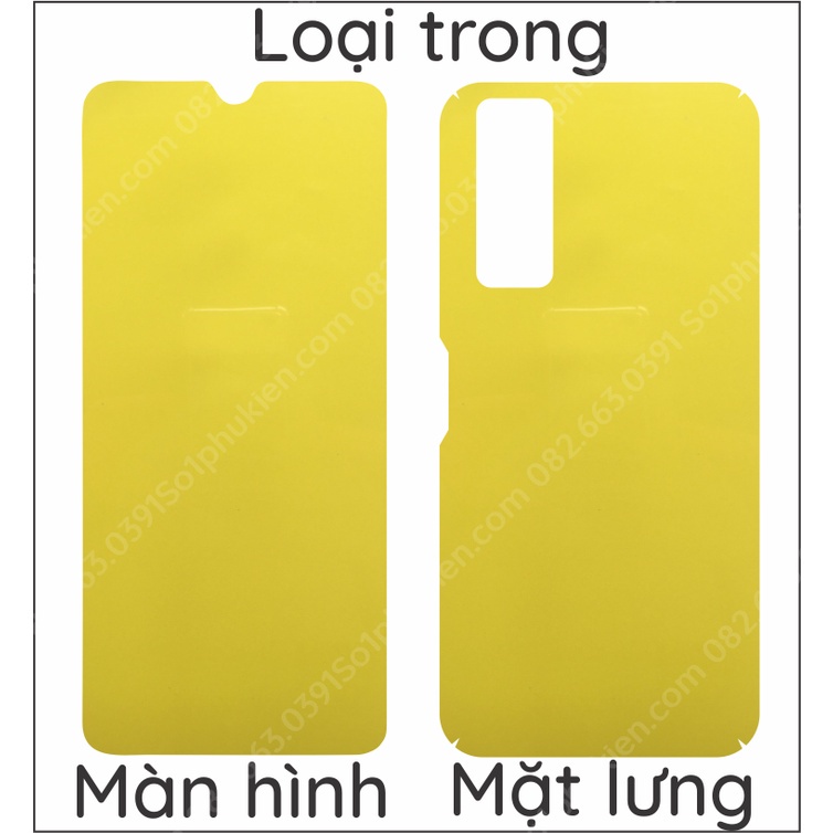 Dán PPF Vivo Y53s 4G 5G loại trong, nhám dành cho màn hình, mặt lưng, mặt lưng bo viền