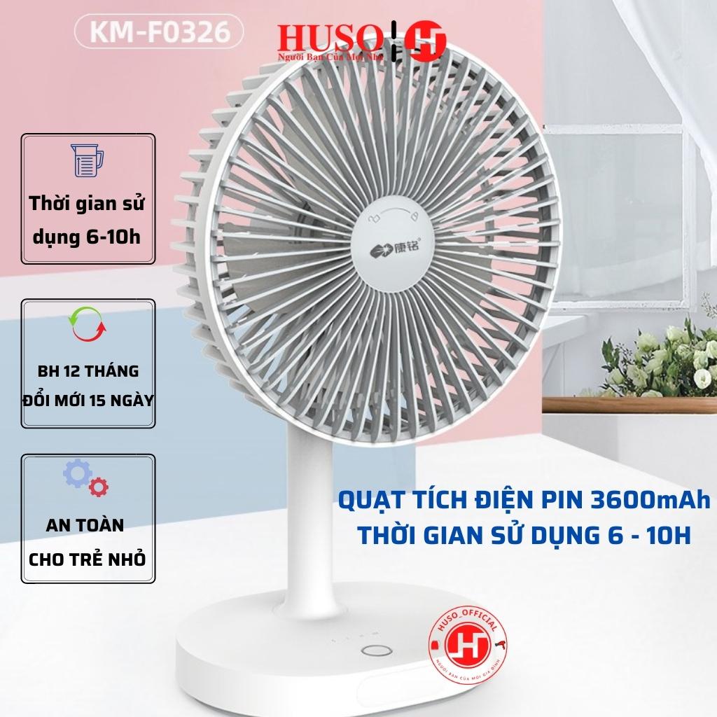 Quạt tích điện mini KM  quạt sạc tích điện tích hợp đèn ngủ thời gian sử dụng từ 4-10h pin 4500mAh - HUSO