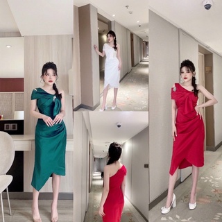 Size>>65kg đầm body mango gân lệch vai