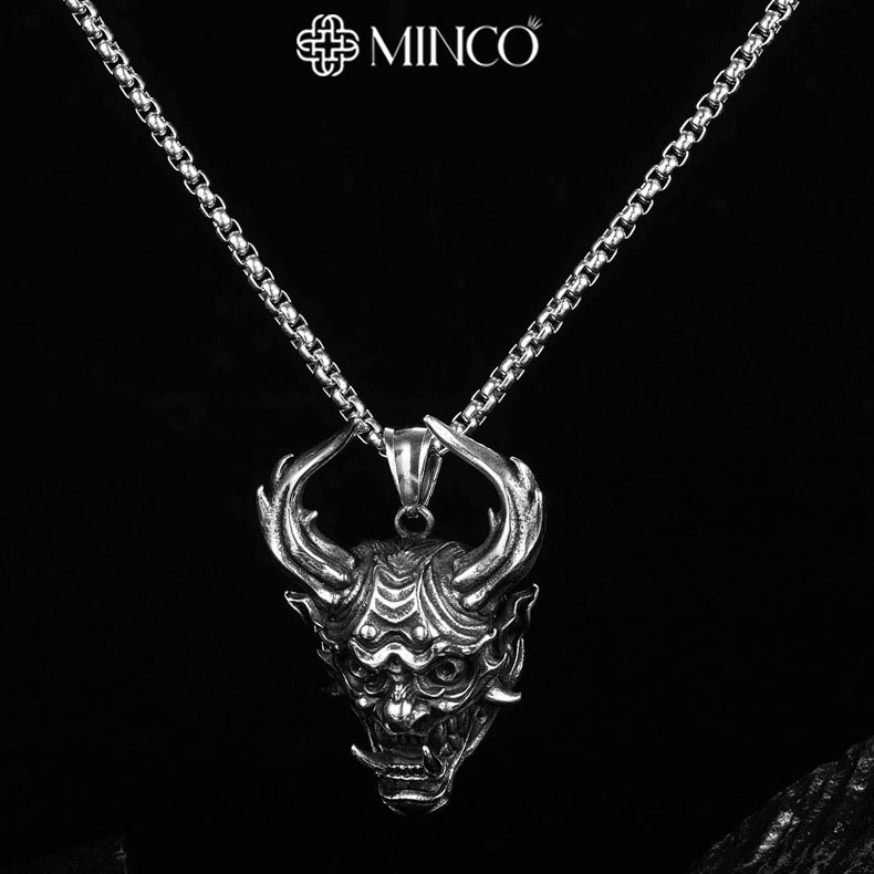 Dây chuyền nam Samurai Minco Accessories mặt quỷ Satan phong cách cá tính màu bạc titan không gỉ DT93