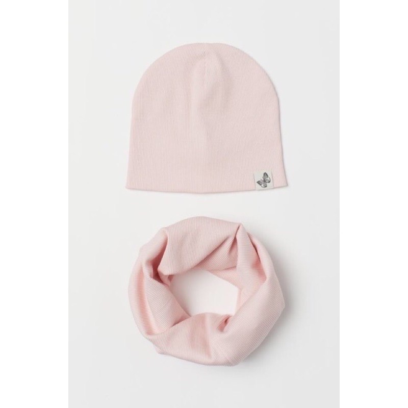 Set mũ khăn bé gái hồng xinh xắn săn sale china size  2-6m