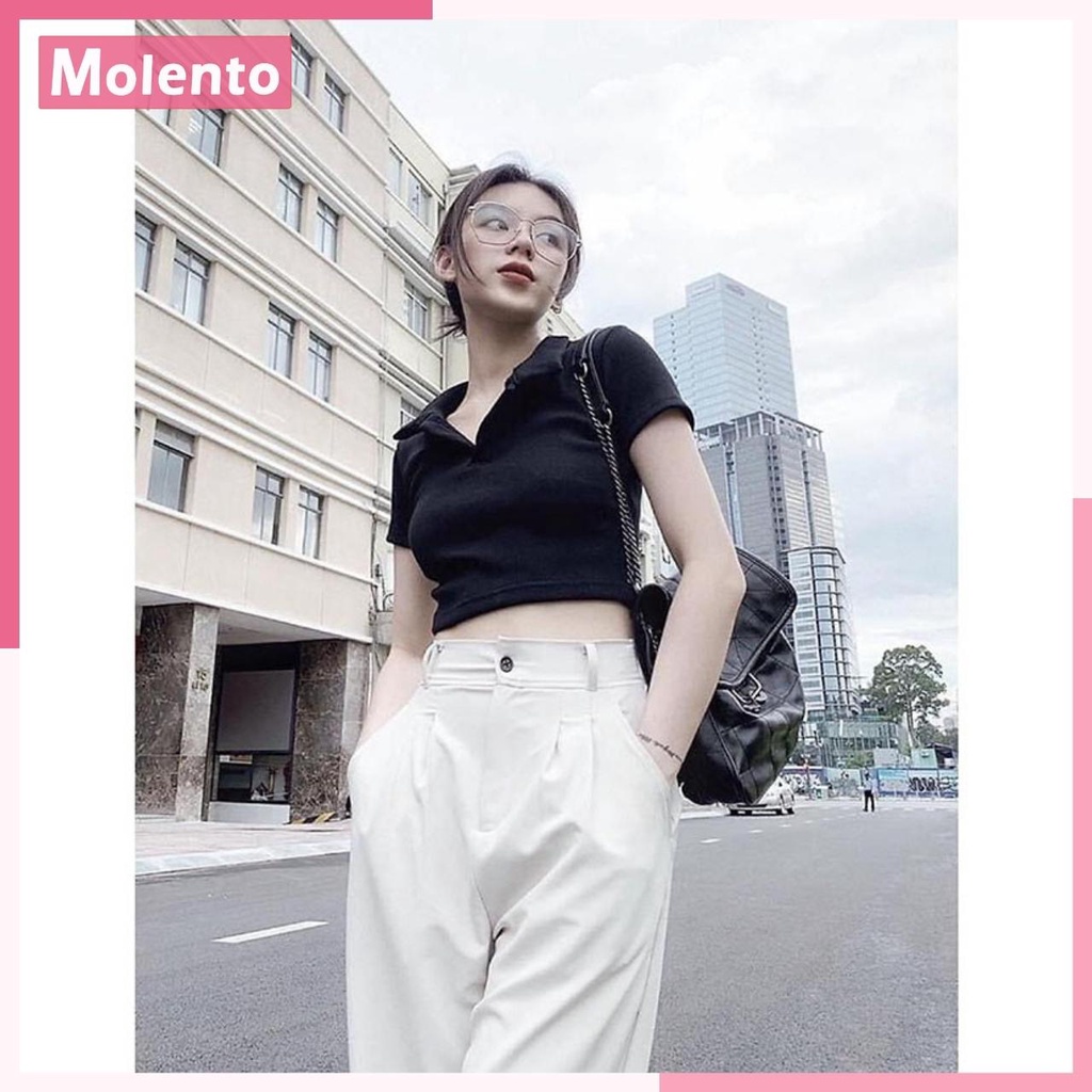 Áo Croptop Nữ Tay Ngắn Phông Cổ Bẻ Sơ Mi Polo Thun Cotton Crt Kiểu Ôm Body Ulzzang Phong Cách Hàn Quốc MOLENTO M16