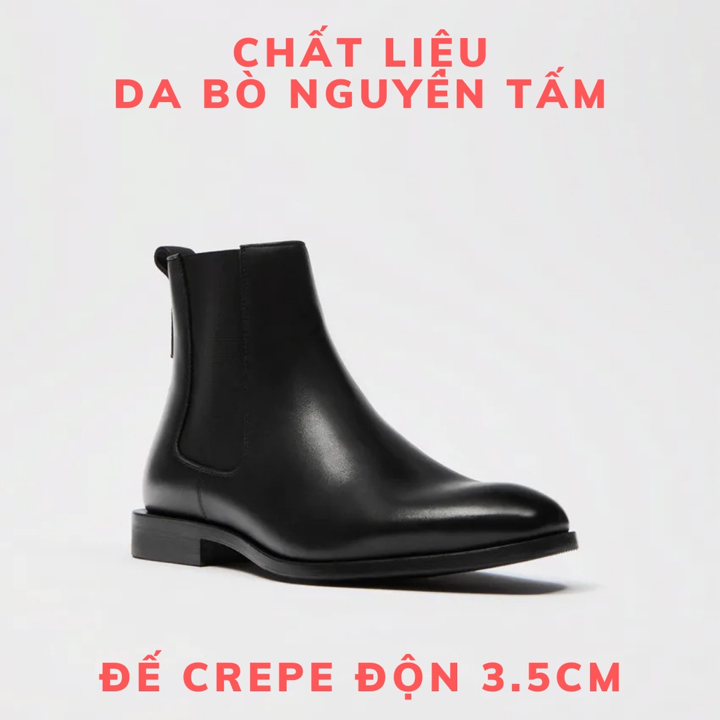 Giày thời trang nam cao cổ Chelsea boots da bò nguyên tấm tăng 3.5cm chiều cao | BigBuy360 - bigbuy360.vn