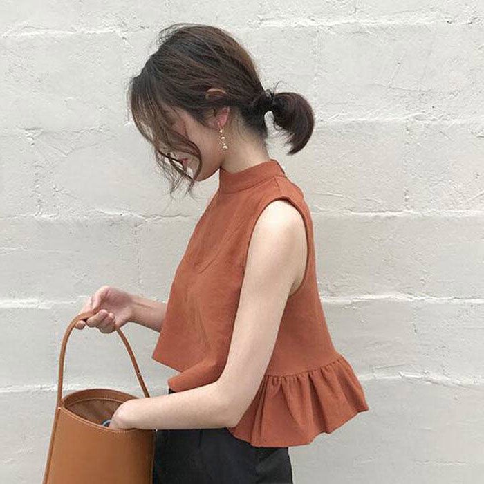 Áo Không Tay Màu Trơn Phối Bèo Phong Cách Hàn Quốc Thời Trang Mùa Hè Mới Cho Nữ