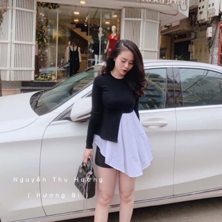 Áo len bozip phối sơ mi xoè