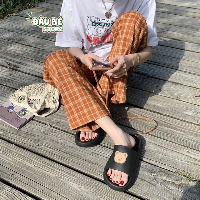 Dép Lê Nữ Đế Bánh Mì / Mỳ Hình Gấu Ulzzang Siêu Nhẹ -Dép Quai Ngang Nữ Thời Trang Nhẹ Êm Chống Trơn Trượt - Daube - D001