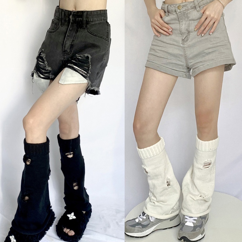 Vớ Ống Loe Đan Len Giữ Ấm Chân Thiết Kế Đục Lỗ Thời Trang Cho Nữ