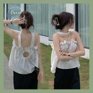 [CÓ SẴN] ÁO ỐNG DÁNG XOÈ PHỐI DÂY CỔ THỜI TRANG HÀN QUỐC