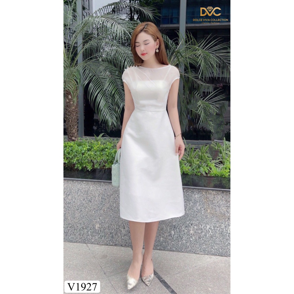 Váy trắng xòe vai đính ngọc V1927  - DOLCE VIVA COLLECTION