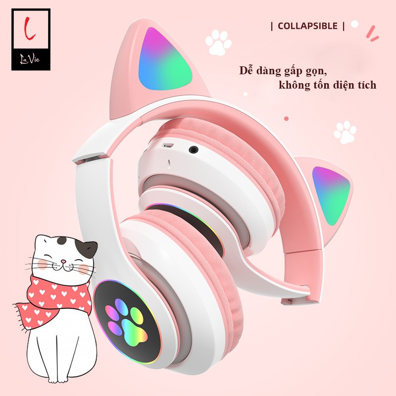 Headphone Chụp Tai Bluetooth 5.0 Có Mic, Tai Nghe Mèo Cute Âm Thanh Sống Động, Led Siêu Nhạy Dung Lượng Pin Lớn Legend