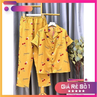 Đồ bộ pyjama lụa gấm tay ngắn quần dài cao cấp