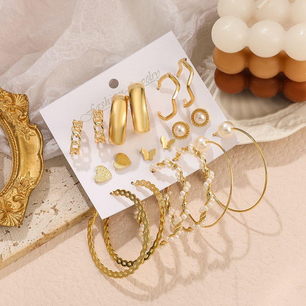 MXGOODS Bông Tai Hình Chữ C / Rắn / Bướm Đính Ngọc Trai Đơn Giản Thời Trang Cho Nữ