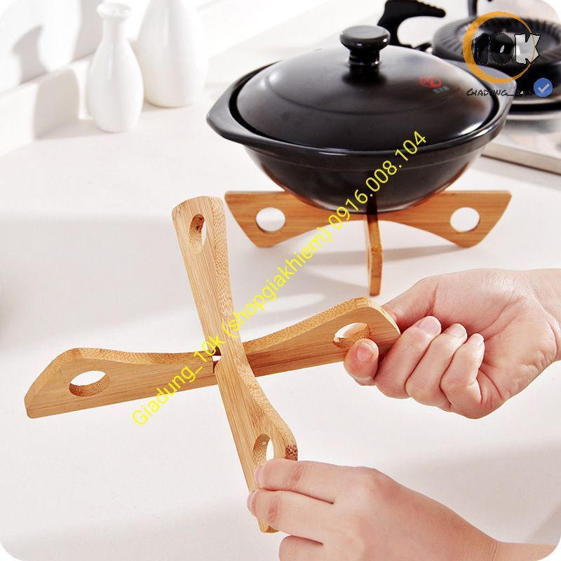 Giá đỡ hấp thức ăn bằng tre, cách nhiệt bếp hình chữ thập (có thể tháo rời) (20cmx4cm) (c16)