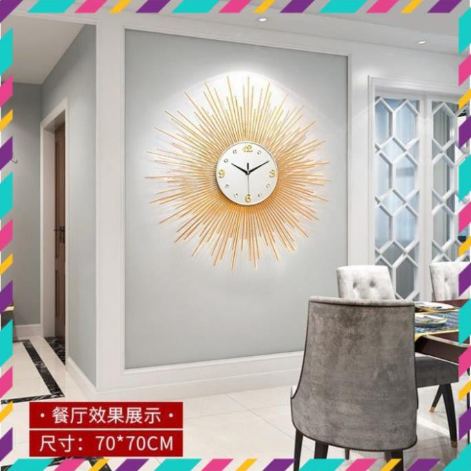 Đồng hồ treo tường hình mặt trời vàng Lian675 hàng chính hãng. Làm quà tặng tân gia, trang trí phòng khách (BH 12 tháng)