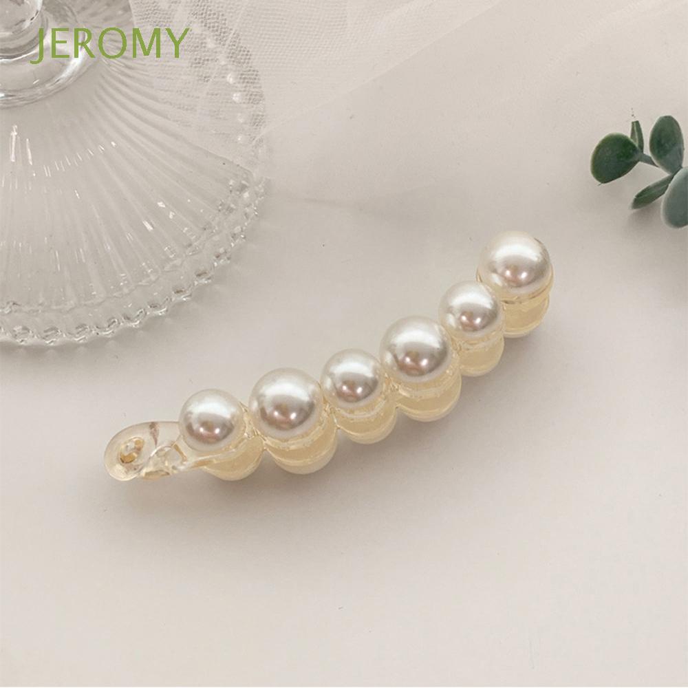 JEROMY Kẹp tóc càng cua bằng nhựa đính ngọc trai nhân tạo nhiều màu sắc thanh lịch thời trang cho nữ