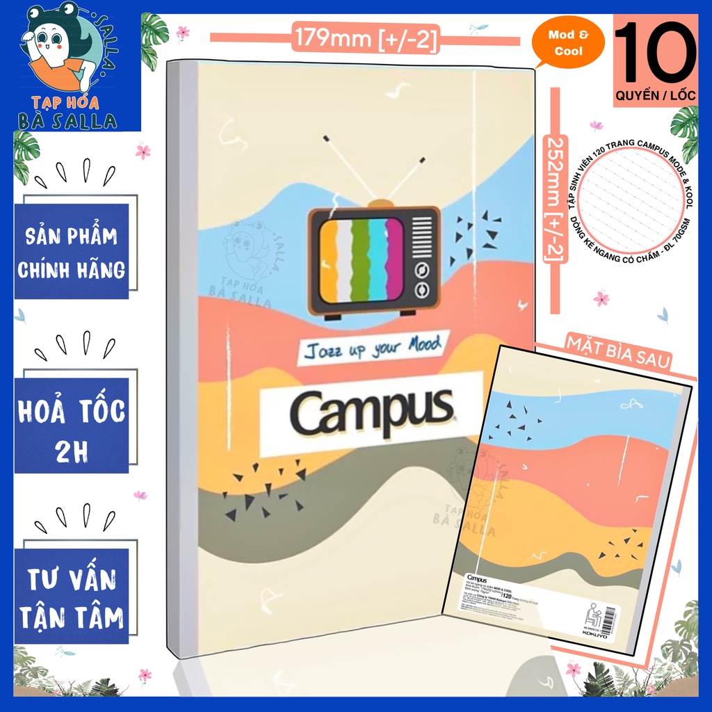 Lốc 10 Quyển Tập Sinh Viên 120 Trang Kẻ Ngang Có Chấm - Campus Mode & Kool Khổ B5