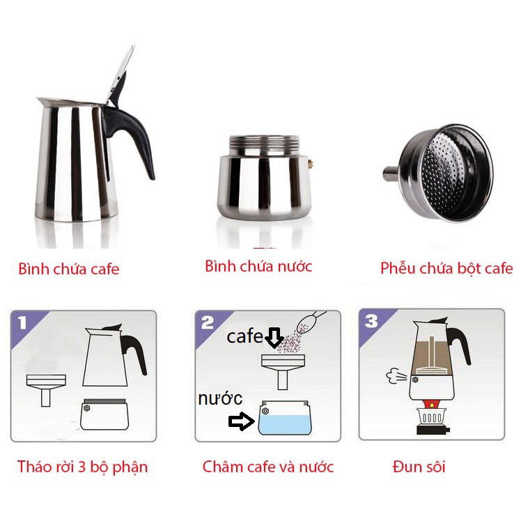 Bình Pha Cà Phê Inox 300ml, ấm pha cà phê inox 300ml phong cách Ý