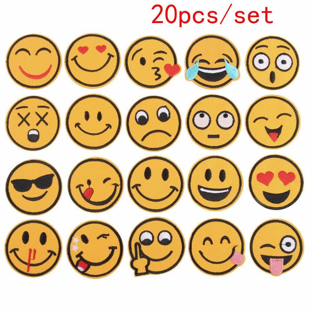 Set 20 Miếng Dán Họa Tiết Biểu Tượng Cảm Xúc Dùng Trang Trí Quần Áo