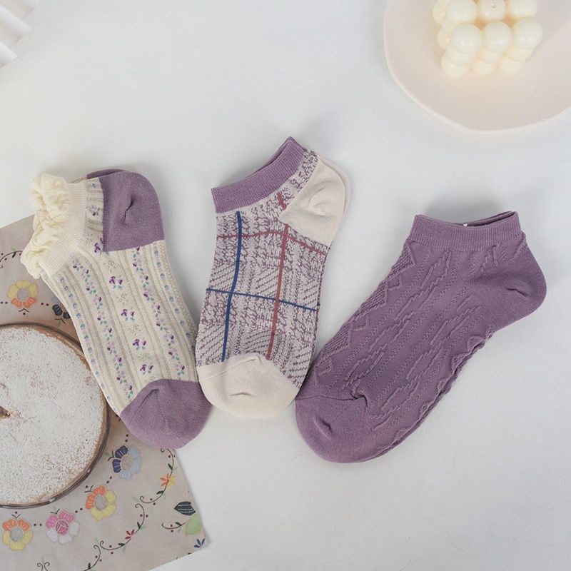 Vớ Thuyền In Hoa Màu Tím Khoai Môn Phong Cách Harajuku Nhật Bản Dễ Thương Dành Cho Học Sinh