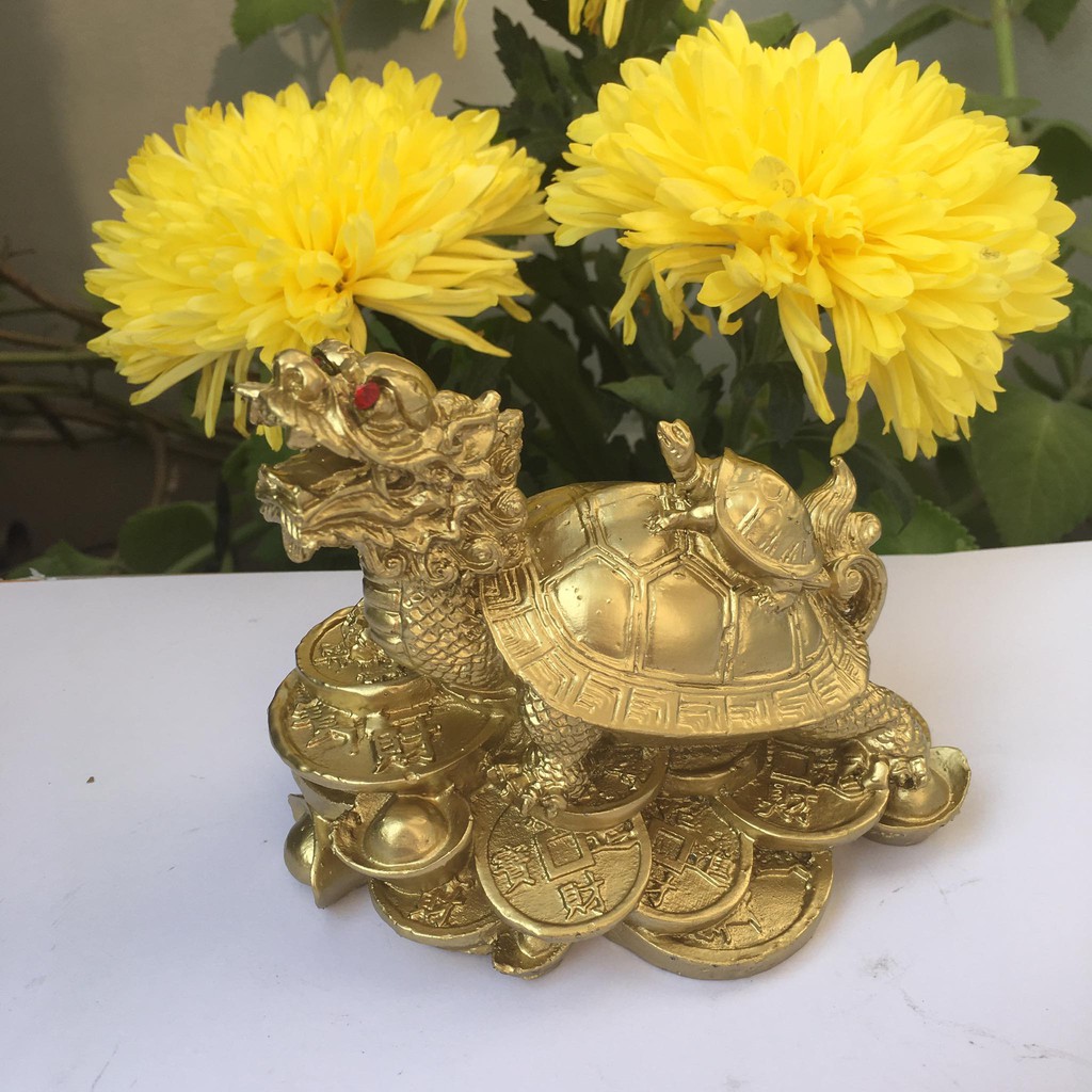 Tượng Long quy sơn màu đồng dài 12 cm