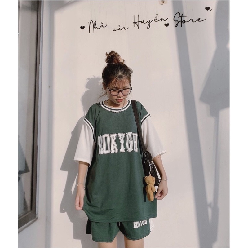 Bộ thể thao nữ dáng rộng bóng rổ ROK YGH sét áo thun phối tanktop quần short đùi oversize basic năng động