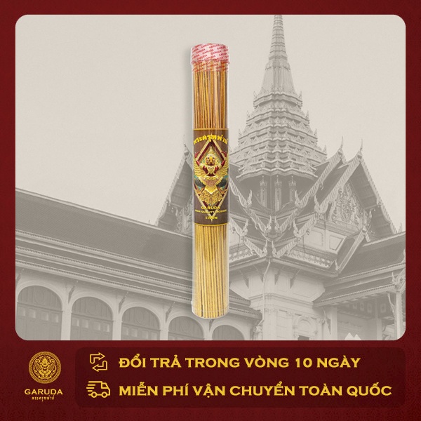 Nhang thần tài Garuda Thái Lan 29 cm, hộp 119 cây, hương Quế, ít khói, cuộn tàn Đồng Xu Vàng Tài Lộc